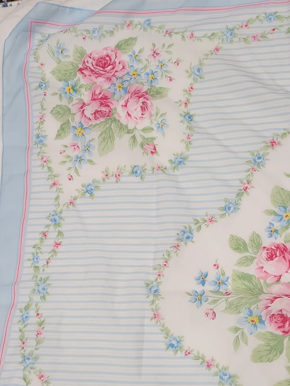 Vintage Floral Rose Print Women's Scarf - Pink & Blue  Size 34x34
